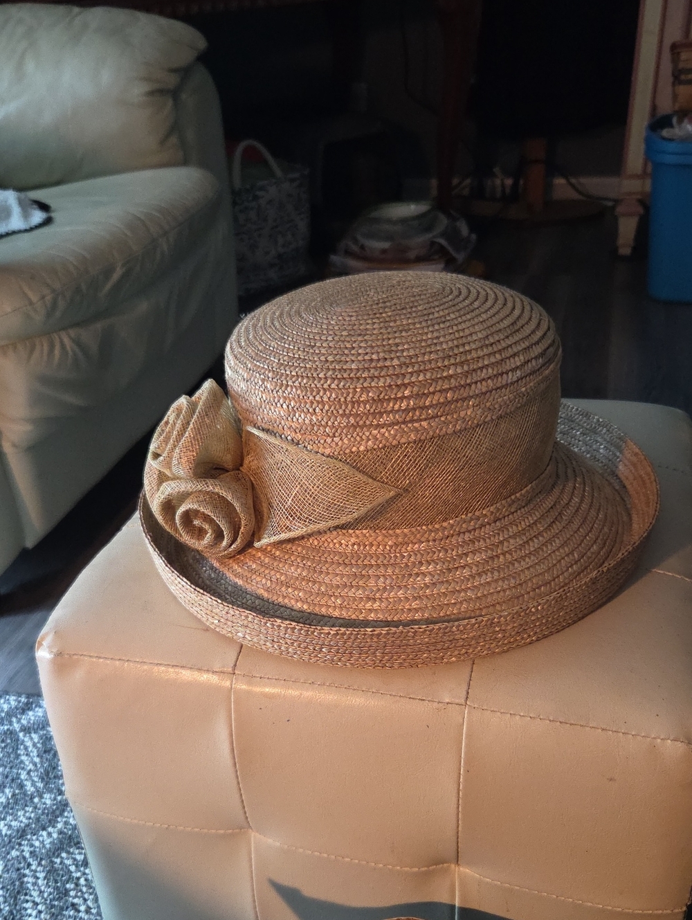Betmar Natural Straw Rolled Brim Hat with Rosette